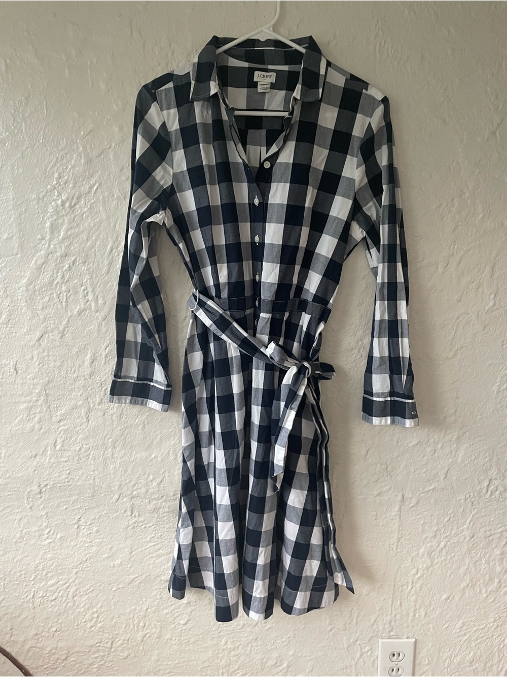 J.Crew plaid black white gingham collared button up wrap dress Size 10